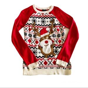 Rue 21 Christmas Sweater Women’s S Reindeer Snowflake Fair Isle Holiday Ugly Red